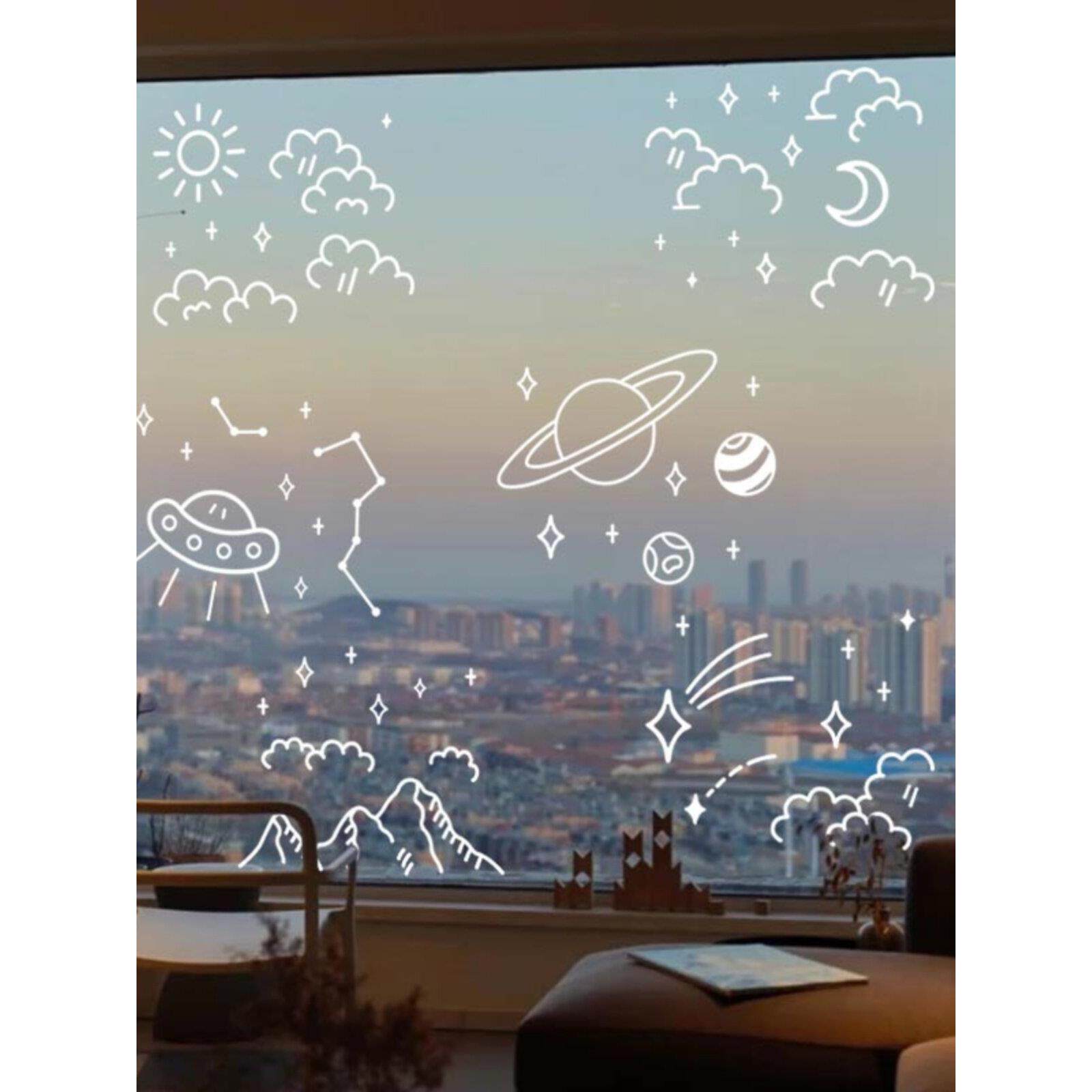 窗外星空 在家看宇宙创意图案店铺玻璃门橱窗户贴纸房间装饰