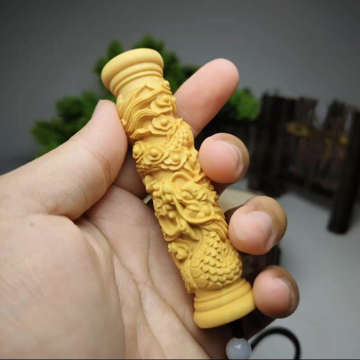 崖柏盘龙柱手把件摆件实木雕刻蟠龙降龙棍子木雕生肖龙家居工艺品
