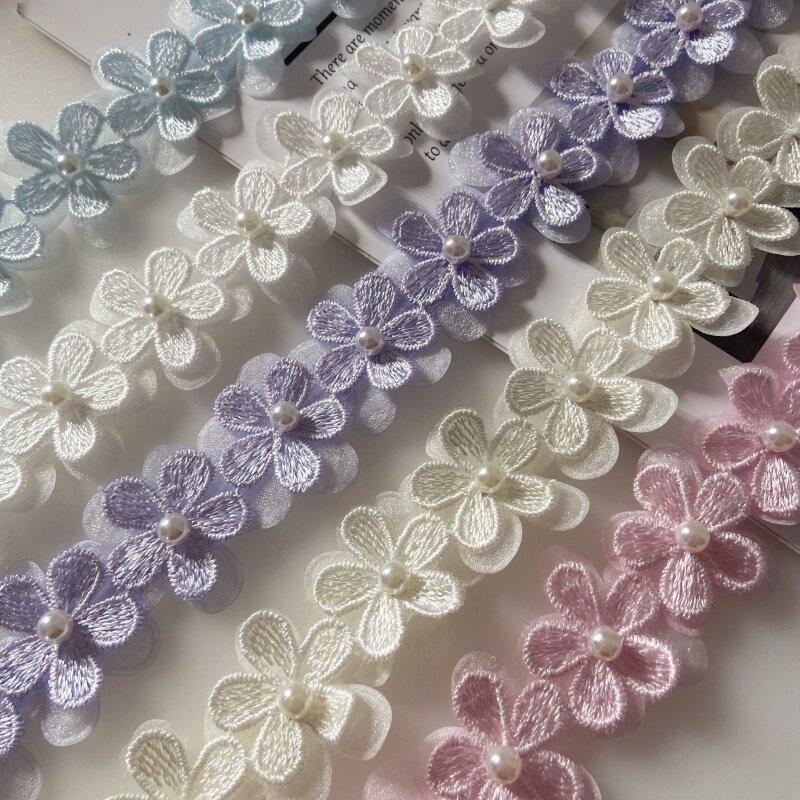 韩版新款玻璃纱五瓣花双层钉珠立体花朵DIY发带制作服装装饰辅料