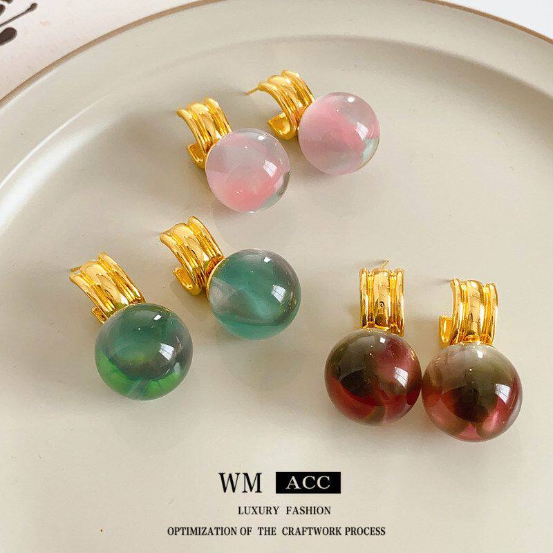 高级感吊坠简约耳环批发轻奢银针百搭时尚不规则复古树脂耳钉耳饰