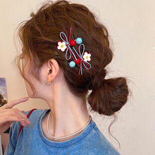 侧边女前额一字鸭嘴发卡花朵夹刘海夹蝴蝶结红蓝发夹边夹甜美发饰