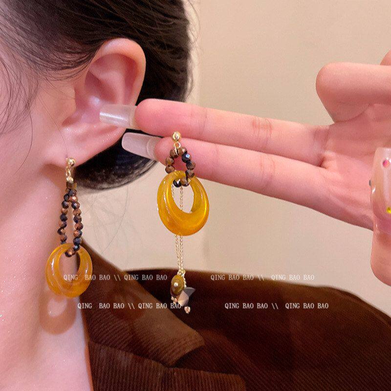 漂亮耳饰复古轻奢虎眼石秋冬琥珀高级感耳环女耳坠独特美拉德小众
