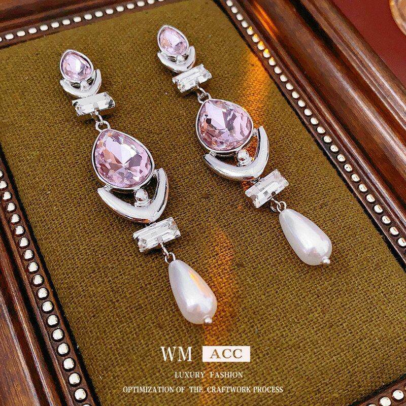 水滴耳钉耳饰高级感百搭复古银针吊坠珍珠夸张夸张耳环镶钻文艺女