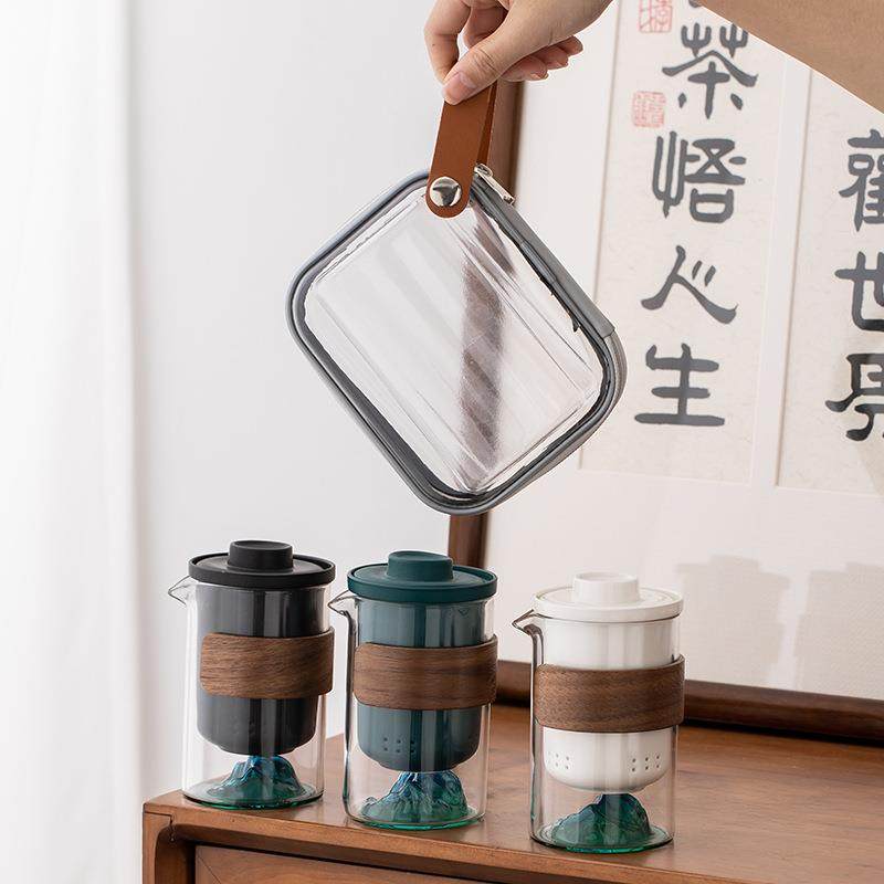 旅行茶具套装观山玻璃杯陶瓷茶杯便携式快客杯户外随身功夫泡茶器