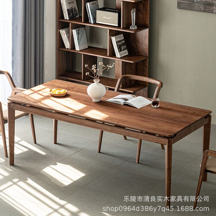 北美黑胡桃木餐桌全实木家用饭桌工作台北欧桌子茶桌书桌现代简约