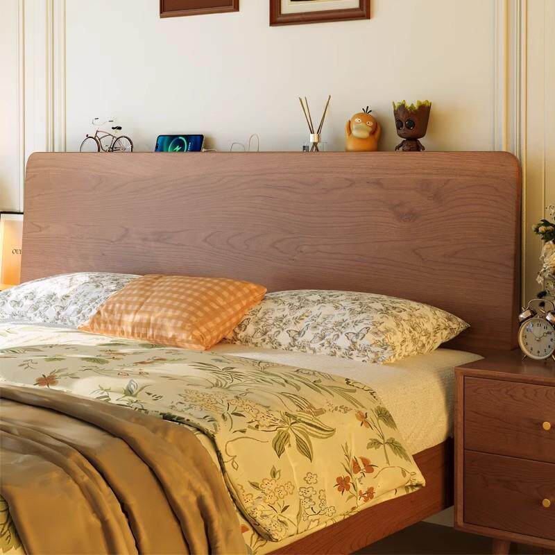 樱桃木实木单人床1米5主卧室1米5小户型木床法式中古风木头床家用