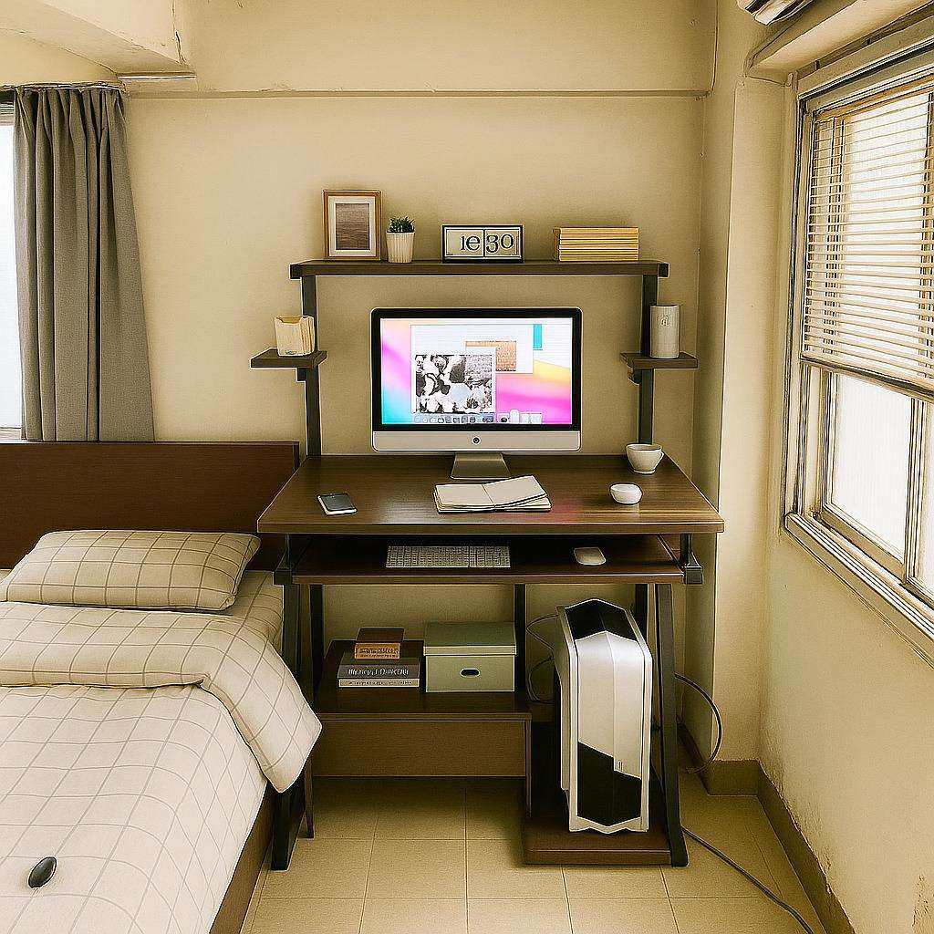 电脑桌台式家用书桌书架一体桌出租屋简易办公桌卧室学生写字桌子