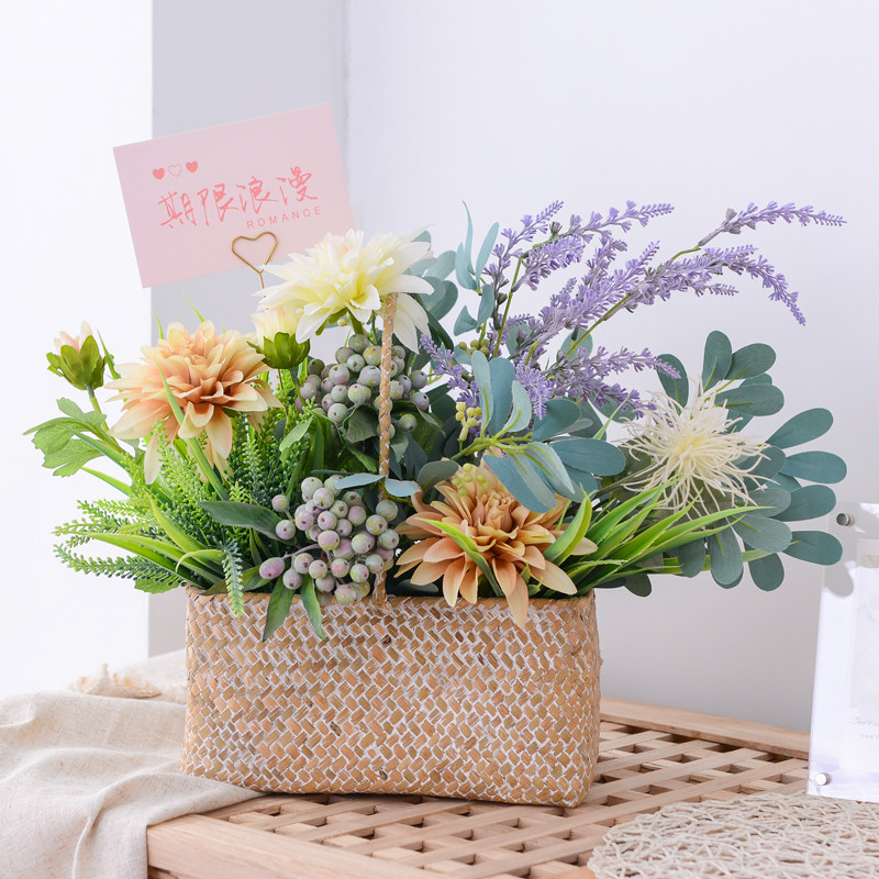 新款客厅花蝴蝶兰提篮插花乔迁送礼套装假花餐桌茶几摆件绢花
