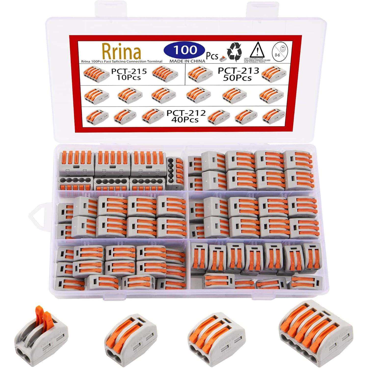 Rrina100件2/3/5杠杆线螺母导体紧凑型电线连接器组合套件