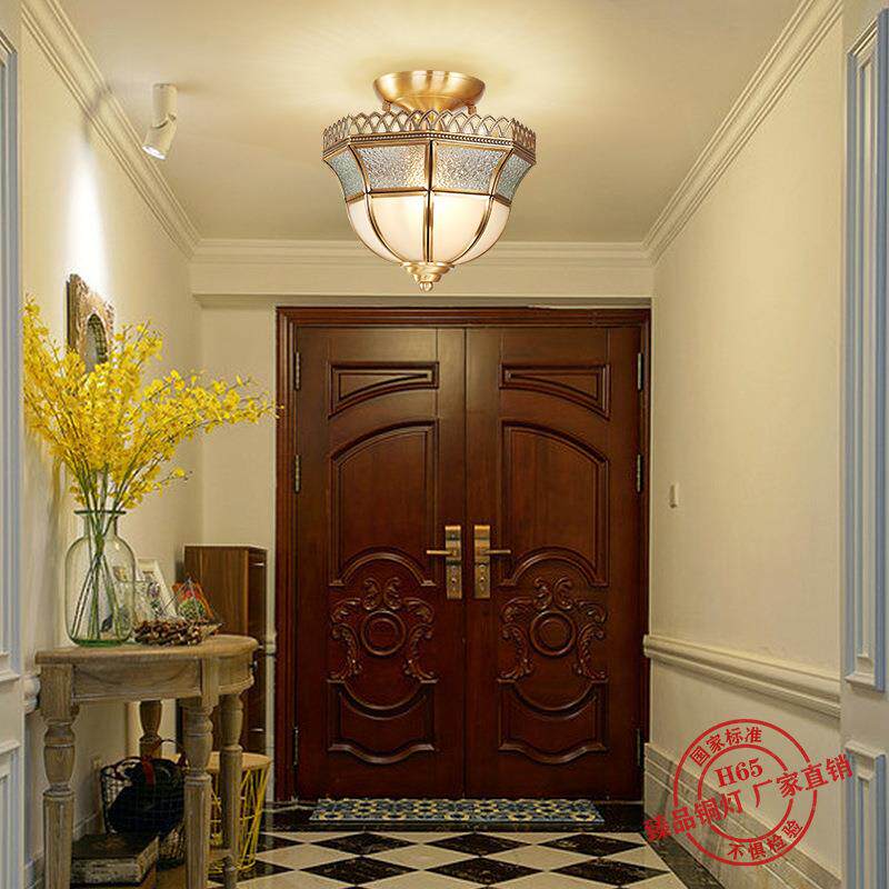 天亨欧式全铜吸顶灯入户灯简约走廊过道衣帽间卧室美式玄关阳台灯