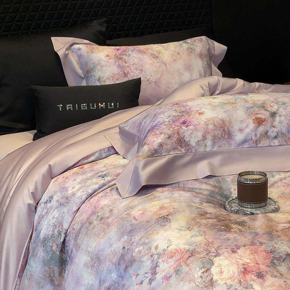 秋冬浪漫美式风100支长绒棉四件套全棉印花被套亲肤细腻裸睡舒适