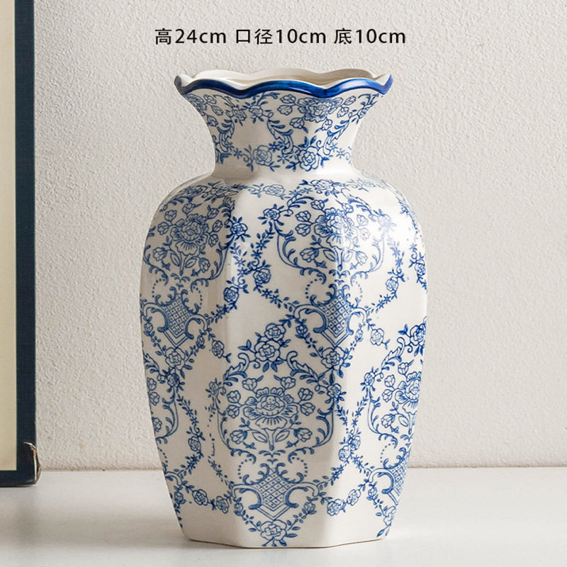 中式高级青花瓷复古玄关陶瓷花瓶家居客厅插花装饰品摆件水培鲜花