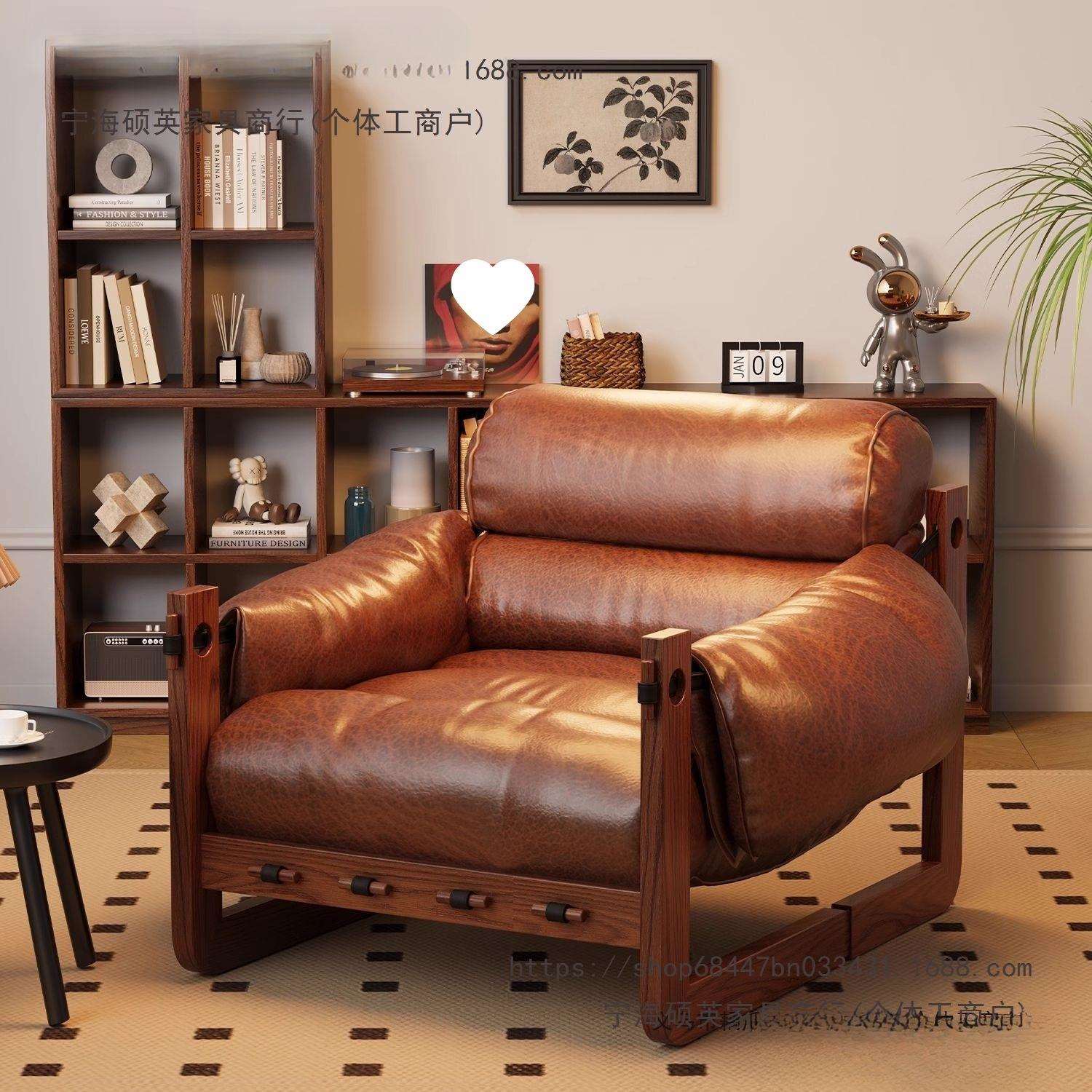 懒人沙发单人家用客厅休闲复古设计师轻奢泽西岛沙发椅实木躺椅