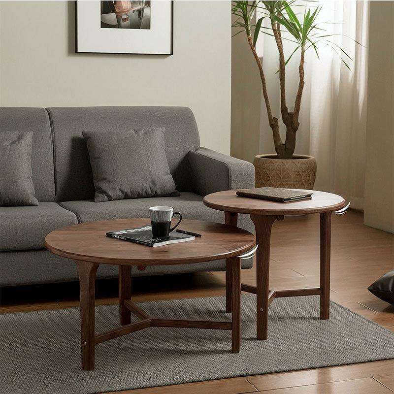 黑胡桃全实木圆形茶几轻奢现代简约轻奢型茶几创意小户型客厅家用