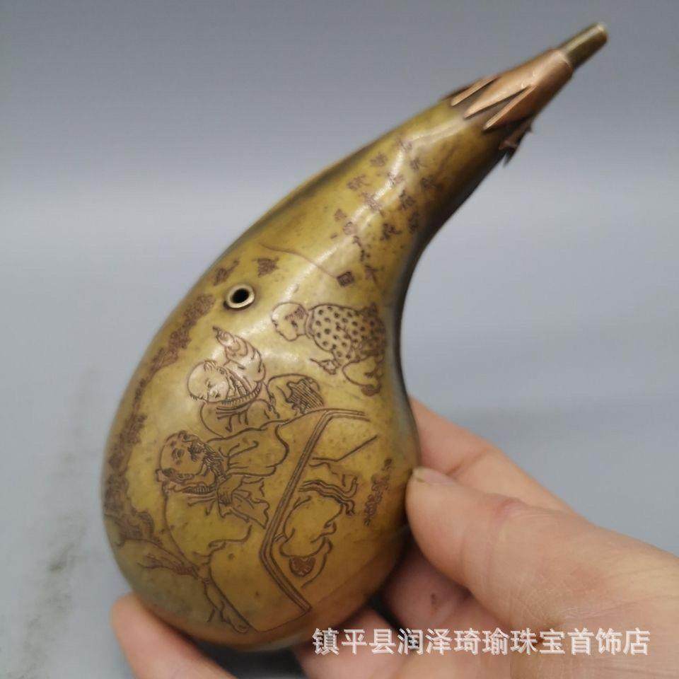 古玩铜器收藏小铜壶水滴工艺品文房用品摆件茄形墨滴水滴砚滴摆件