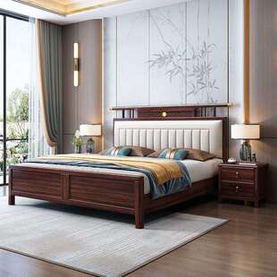 新中式1.8主卧大床现代家用1.5简约储物双人高档婚床乌金木实木床