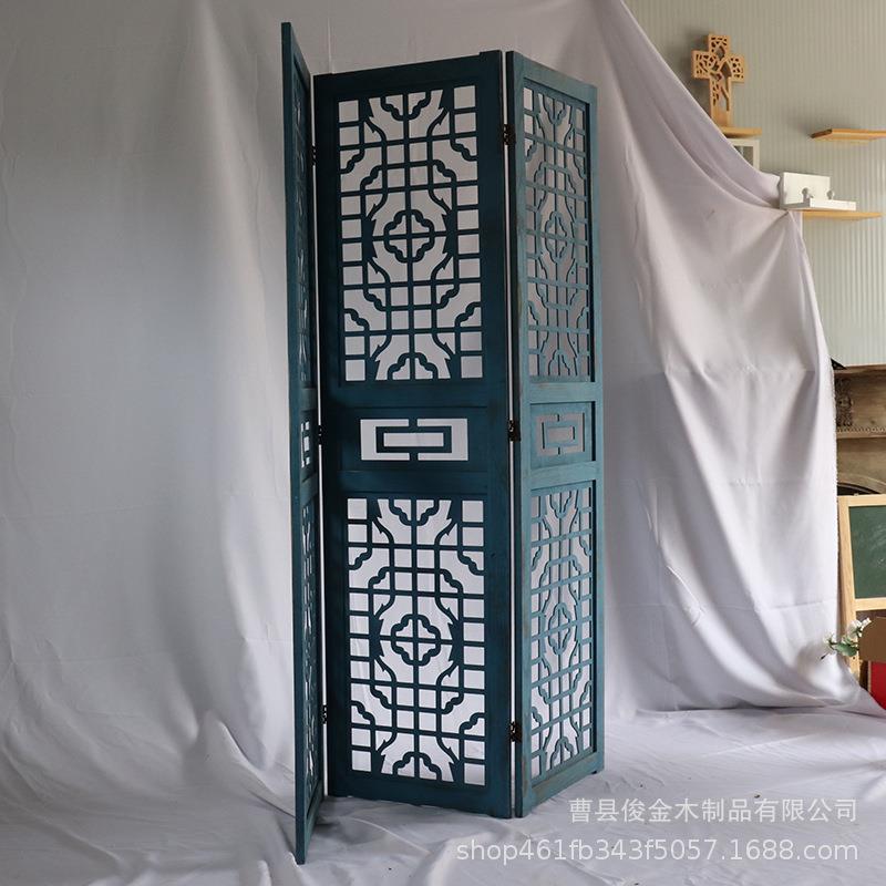 木制屏风隔断墙镂空实木雕刻花格简约入户玄关隔断客厅木制折屏