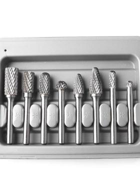 8件套6mm柄钨钢磨头套装旋转锉电磨木雕配件钨钢打磨头灰色盒装