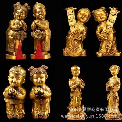 铜像铜童男童女像大号中式童男童女童子一对结婚工艺品摆件