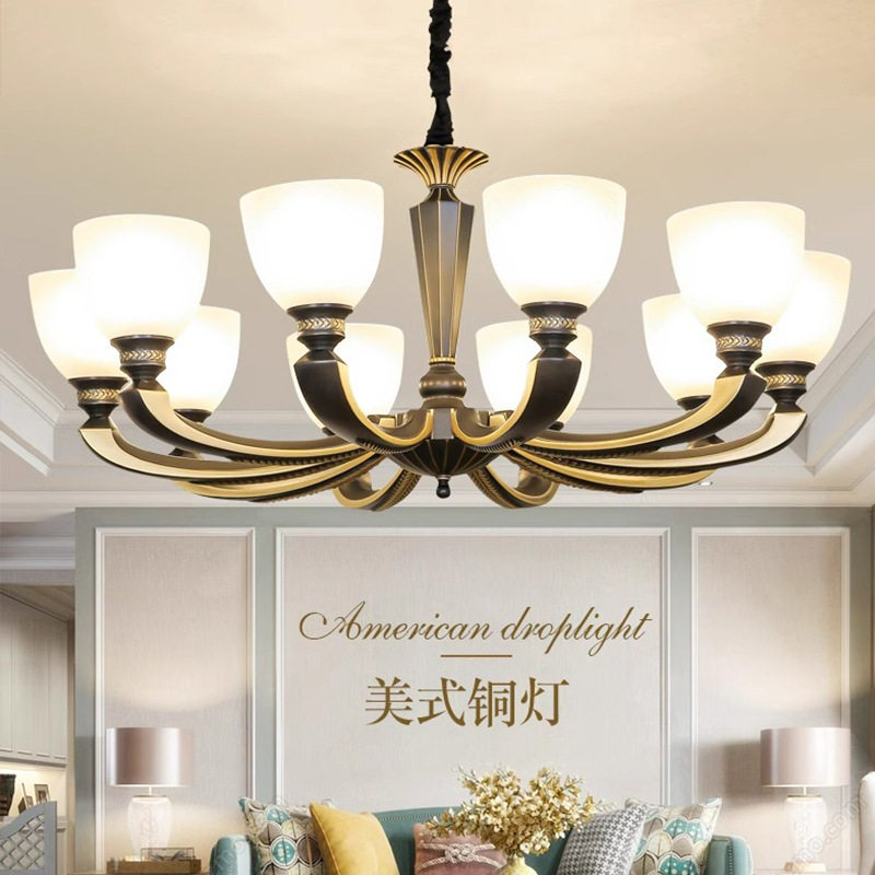 美式吊灯客厅全铜吊灯餐厅创意个性饭厅吊灯现代简欧全铜灯具灯饰