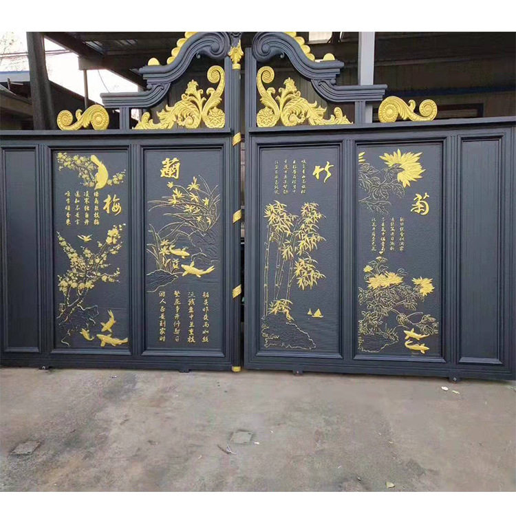 欧式乡村庭院门铝合金对开门农村电动双开门铝艺大门别墅大门