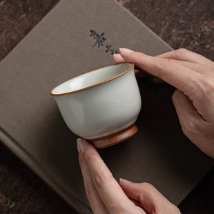 汝窑米黄主人杯单杯陶瓷茶杯茶盏茶碗家用品茗杯个人功夫茶具