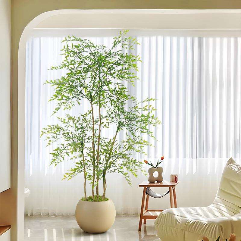 高端轻奢仿真绿植南天竹室内大型落地摆件客厅装饰仿生假花树植物