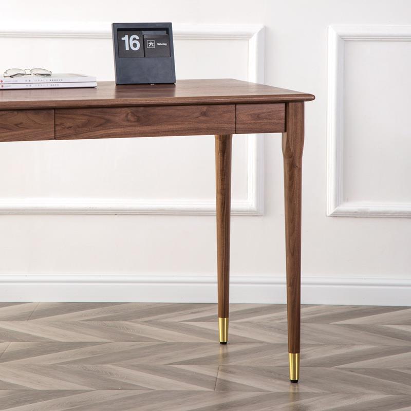 全实木电脑桌黑胡桃木书桌学生写字桌现代简约樱桃木写字台带铜腿