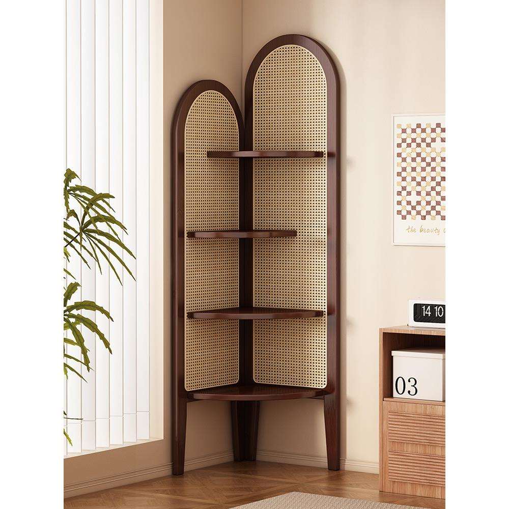 转角置物架实木落地墙边角收纳柜客厅三角柜子餐厅拐角书架储物J*