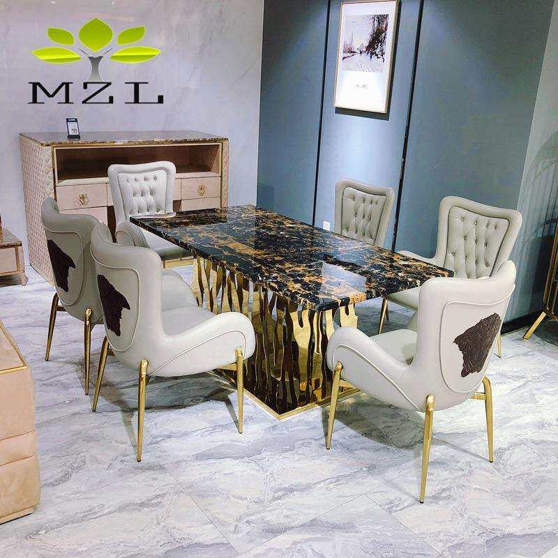 西式大理石餐桌轻奢长餐桌套装饭厅长方形8人饭桌西餐厅长桌椅