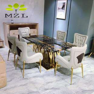 西式大理石餐桌轻奢长餐桌套装饭厅长方形8人饭桌西餐厅长桌椅