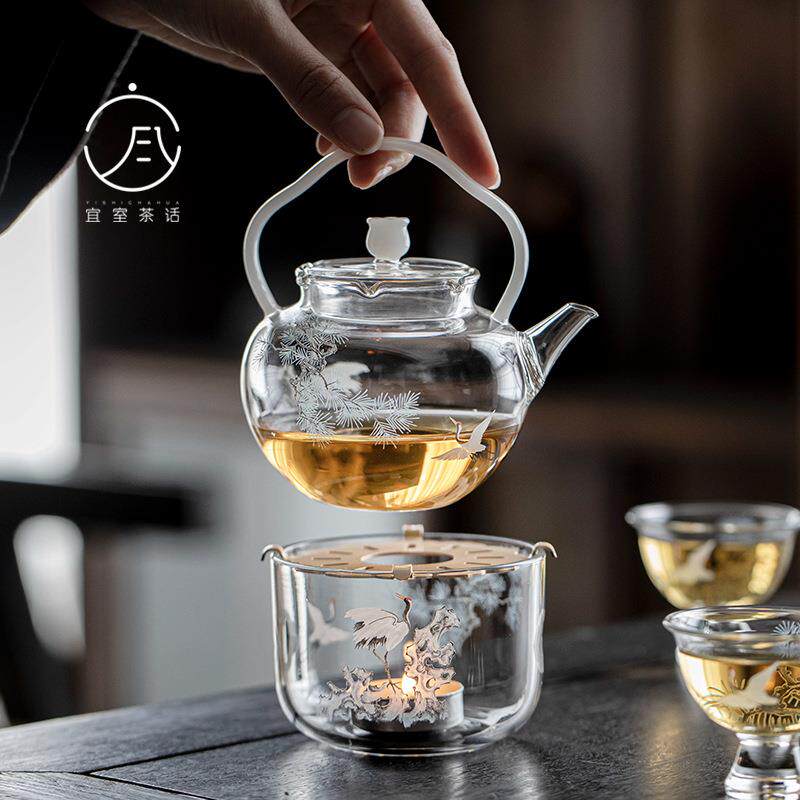 宜室茶话松鹤提梁壶高硼硅耐热玻璃茶壶小壶家用煮水煮茶壶单壶