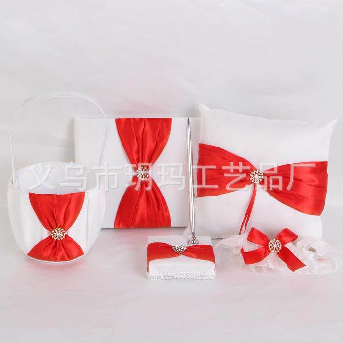 西式婚礼用品多色竖花结戒枕五件套装新娘结婚用品