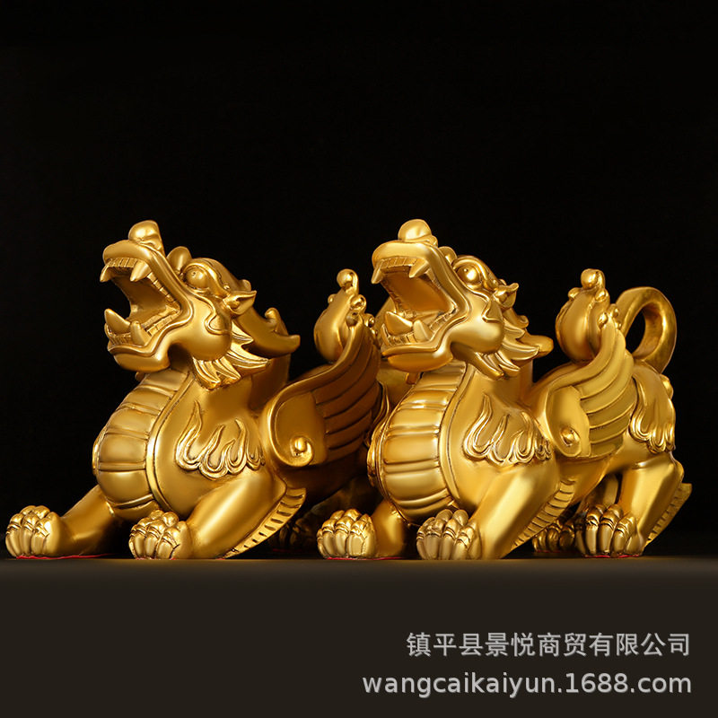 铜貔貅摆件一对纯铜皮丘客厅玄关办公室桌面装饰大号飞天貔貅