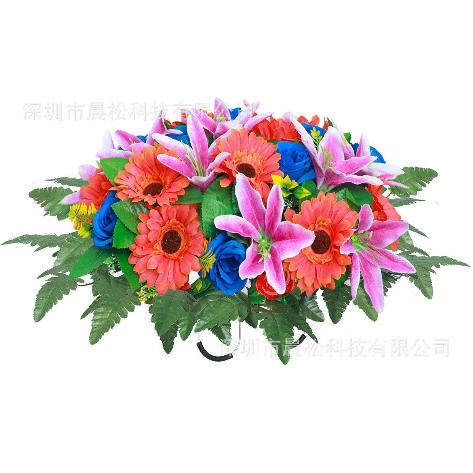墓地墓碑花鞍-人造墓地花玫瑰，坟墓装饰，仿真花花鞍