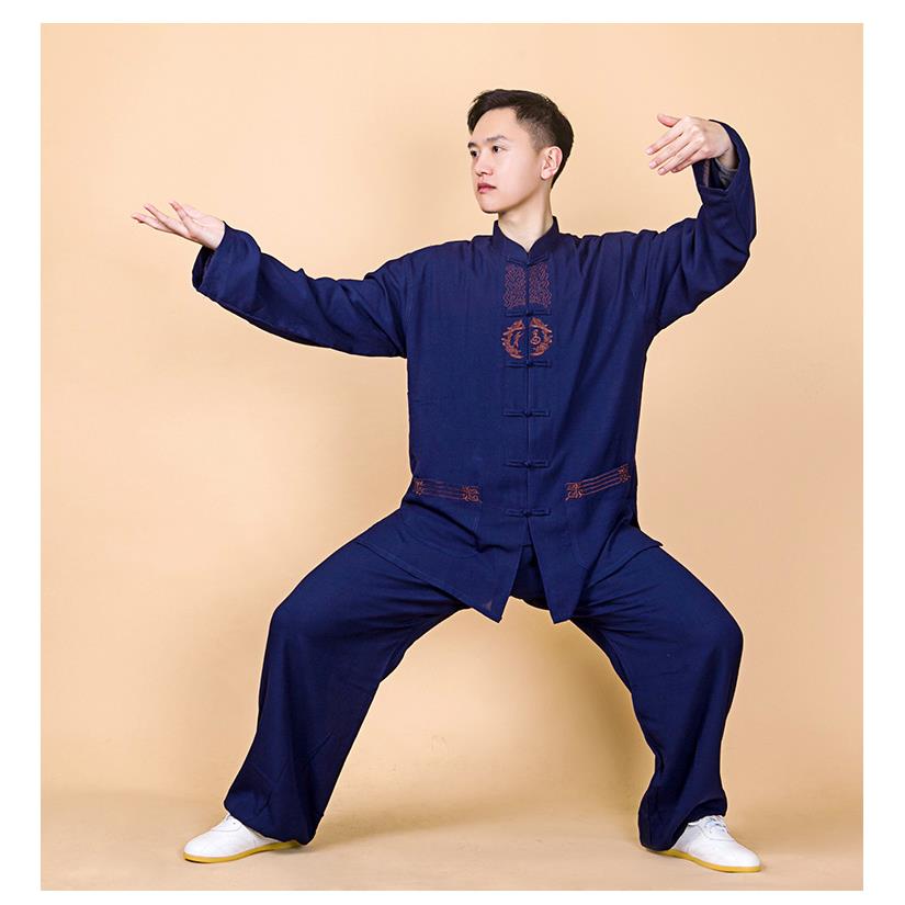 小和山太极服男中国风棉麻亚麻福刺绣太极拳练功裤春秋服装女夏季