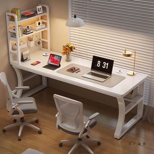 实木双人电脑桌家用台式办公桌卧室学生学习桌简约现代长条书桌