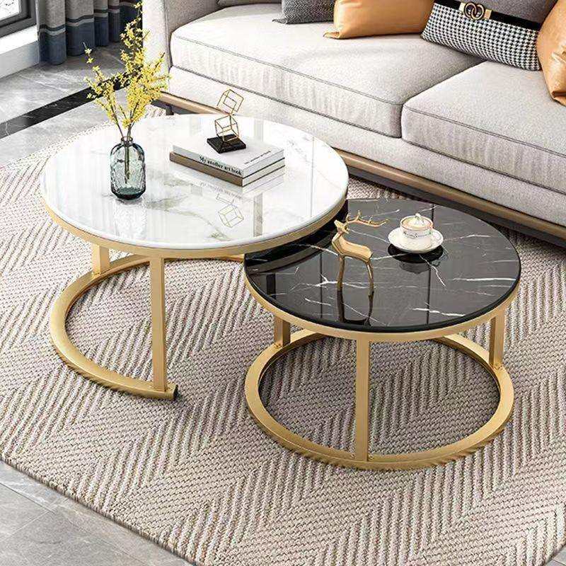 茶几轻奢现代小户型客厅家用圆形桌简约大理石意式创意铁艺茶桌