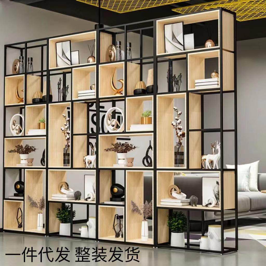 铁艺书架落地隔断置物架办公室屏风书柜展示架餐客厅收纳实木简约