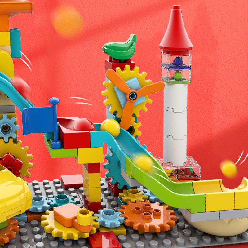 鸿源盛创意益智儿童早教齿轮旋转滚珠大颗粒火箭拼装积木玩具