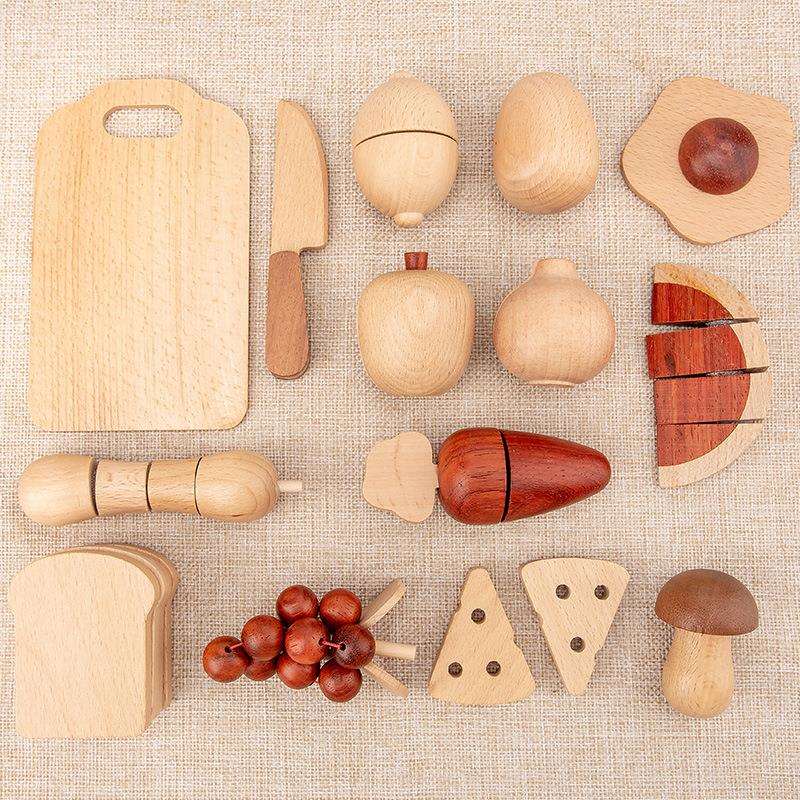 isn风韩系原木过家家玩具幼儿园区角玩具益智早教水果认知切切乐
