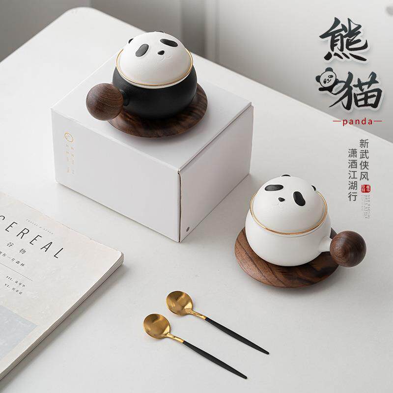 熊猫马克杯可爱卡通陶瓷泡茶杯个人专用创意带盖杯子茶水分离送礼