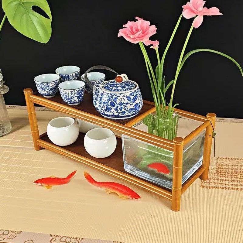 桌面博古架茶杯架壶架竹子茶具茶道用品竹制品竹架子楠竹茶具架子