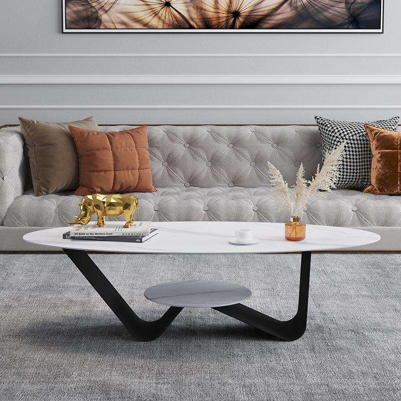 椭圆形岩板沙发茶几客厅家用轻奢意式现代电视柜组合办公室小户型