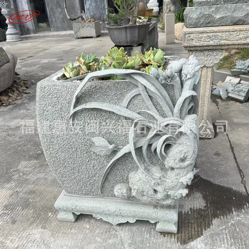 石雕鱼缸花盆庭院养花户外园林别墅门海大缸大理石花草石缸养鱼