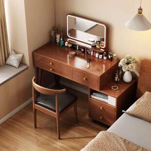2025新款梳妆台一体化妆镜收纳斗柜书桌二合一桌子卧室女生化妆桌