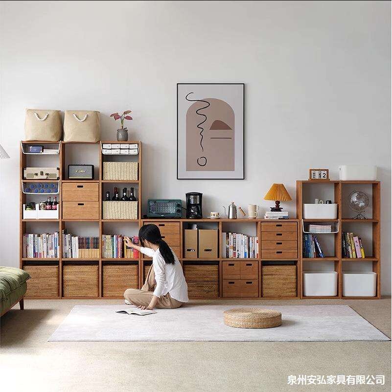 日系家具日式自由组合落地书架儿童客厅收纳柜实木格子置物架卧室