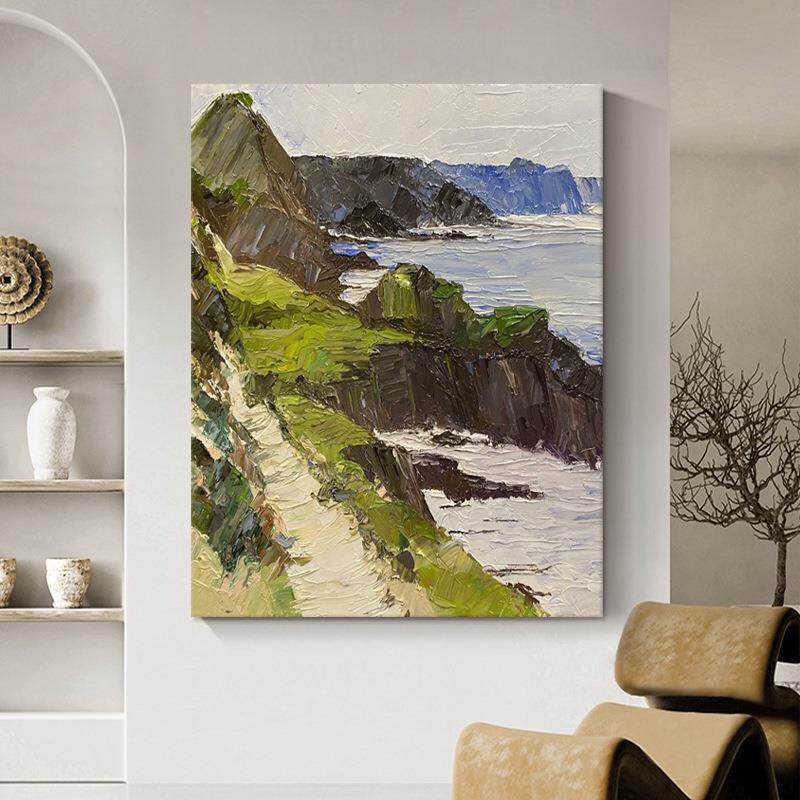 森林绿色纯手绘油画客厅丙烯山水风景装饰画玄关大幅抽象肌理挂画