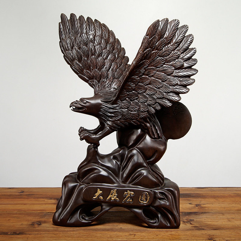 黑檀木雕大展宏图老鹰摆件实木雕刻雄鹰展翅家居客厅办公室装饰品