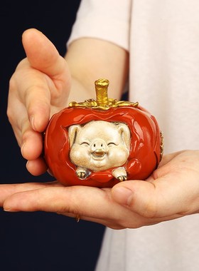 铜欣祥 彩铜《诸事顺利》福猪柿子摆件桌面装饰品生日礼品摆设